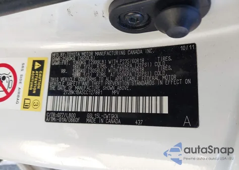 2012 Lexus Rx 350 из США, поврежденный, VIN 2T2BK1BA5CC127881